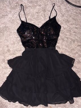B Darlin Black Sequin Spaghetti-Strap Mini Dress